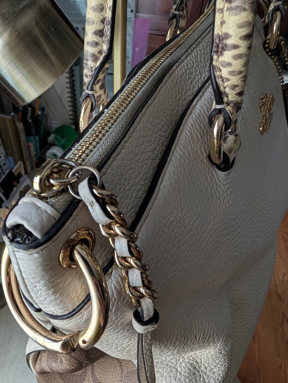 Coach Mia Pebbled Leather Satchel Handbag With Brass Feet And Hangtag - Picture 6 of 16